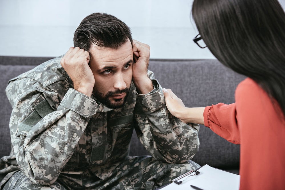 veteran and therapist in an individual therapy session for PTSD